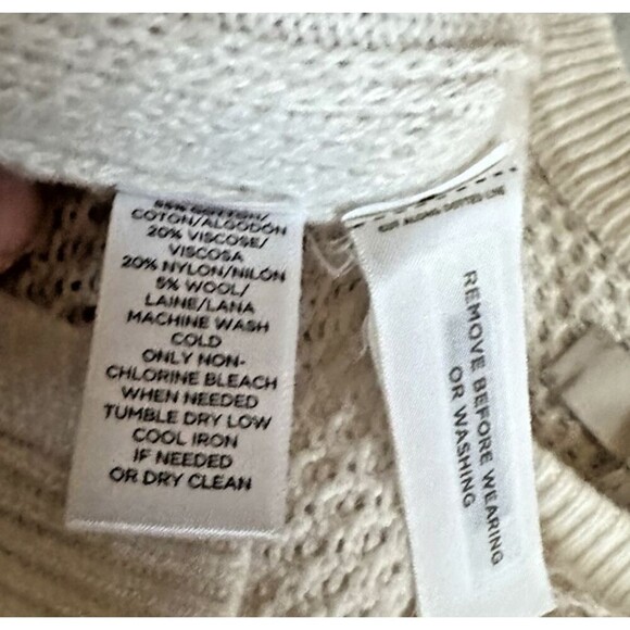 LOFT Basketweave Pointelle Shirttail Sweater - Cream/Ivory - Size Large - Picture 10 of 13